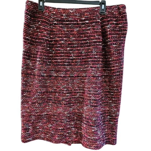 J. Jill Red Multi Tweed Knit Knee Length Office Pencil Skirt Large Quiet Luxury - Picture 1 of 7